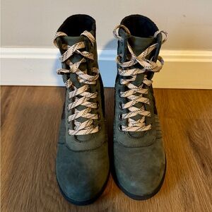 Sorel Lexie Olive Green Lace-Up Suede Combat Boots